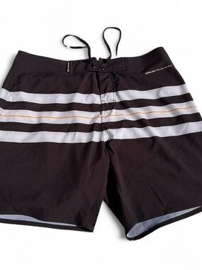 OSKLEN Surfing Black Striped Men’s Swim Trunks Aquaflex FIT Sz 32 gently used